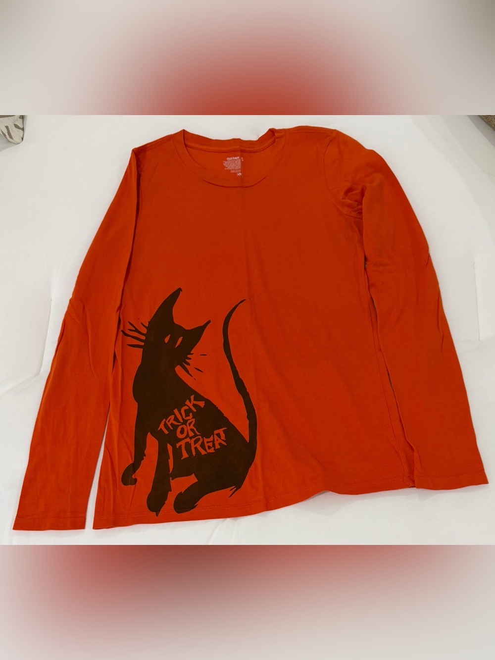 Old Navy Orange Long-Sleeve Halloween Tee with Black Cat Graphic